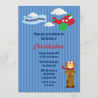 Niedliche Flugzeugpilotjungengeburtstags-Party Einladung