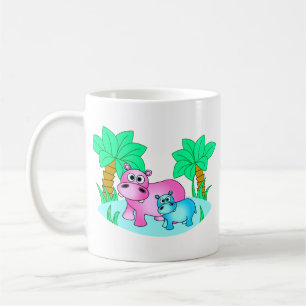 Niedliche Flusspferde Mama und Baby-Schwimmen Kaffeetasse