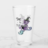 Niedliche Flying Hexenkatze | Zeit zum Fliegen Glas (Rückseite)