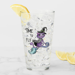 Niedliche Flying Hexenkatze   Zeit zum Fliegen Glas