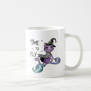 Niedliche Flying Hexenkatze Zeit zum Fliegen Kaffeetasse