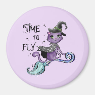 Niedliche Flying Hexenkatze Zeit zum Fliegen Magnet