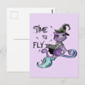 Niedliche Flying Hexenkatze | Zeit zum Fliegen Postkarte (Vorne/Hinten)