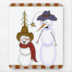 Niedliche Folk Art Cowboy Snowman Mousepad