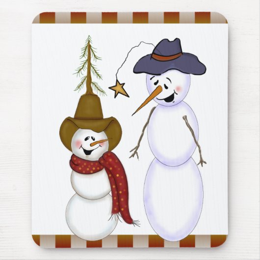 Niedliche Folk Art Cowboy Snowman Mousepad (Vorne)
