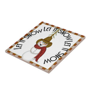 Niedliche Folk Art Cowboy Snowman Weihnachten Fliese