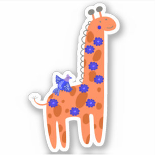Niedliche Folk Art Giraffe Bird Orange Blue Laptop Aufkleber
