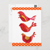 Niedliche Folk Art Red Bird Trio Postkarte (Vorne/Hinten)