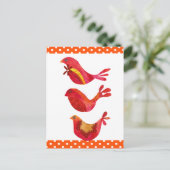 Niedliche Folk Art Red Bird Trio Postkarte (Stehend Vorderseite)