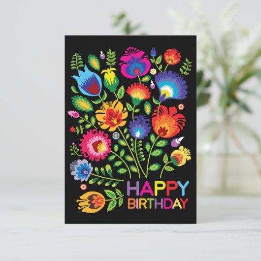 Niedliche Folklore Happy Birthday Card Dankeskarte (Stehend Vorderseite)