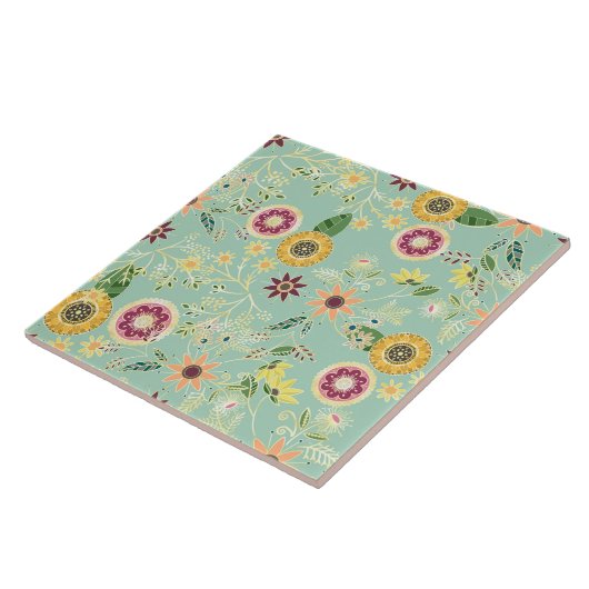 Niedliche Folklorefarben Original Goldenes Design Fliese (Seite)