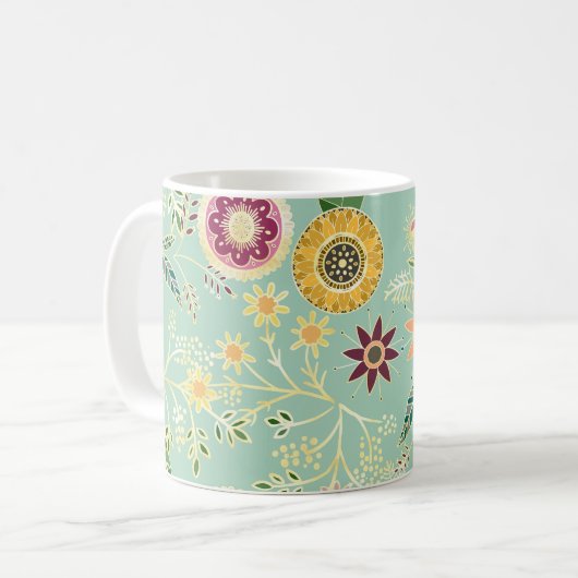 Niedliche Folklorefarben Original Goldenes Design Kaffeetasse (Vorderseite Links)