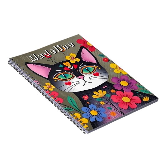 Niedliche Folklorekunst Schwarze Katze und Blume P Notizblock (Rechte Seite)