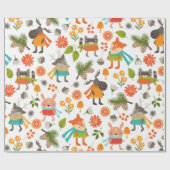 Niedliche Folksy Woodland Tiere Geschenkpapier (Flach)