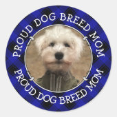 Niedliche Foto Frame Mama Blau und Schwarz Kariert Runder Aufkleber (Vorderseite)