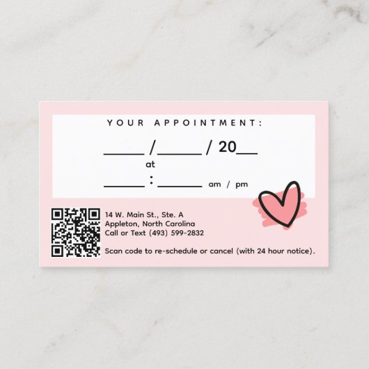 Niedliche Fotograf-Kamera Schwarz & Rosa Ernennung Visitenkarte (Rückseite)