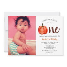 Niedliche Fotokarte zum ersten Geburtstag Pumpkin 