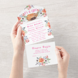 Niedliche Fox Animal Blume Es ist eine Girl Baby D All In One Einladung