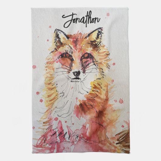 Niedliche Fox Animal Watercolor Pastellfarben Geschirrtuch (Vertikal)