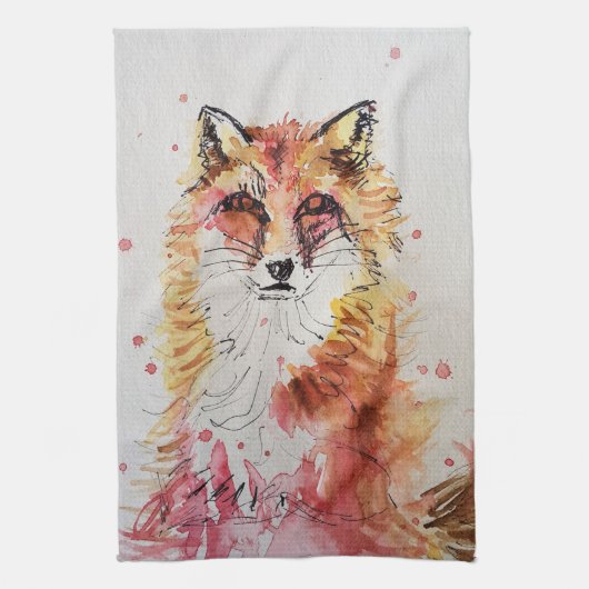 Niedliche Fox Animal Watercolor Pastellfarben Geschirrtuch (Vertikal)