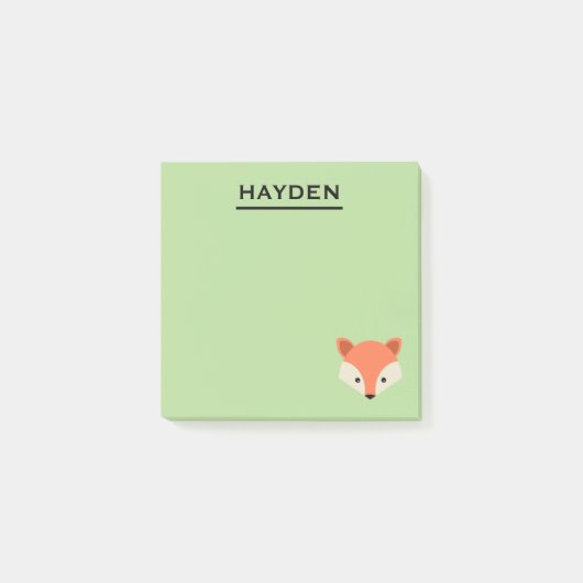 Niedliche Fox-Face auf Green Personalisiert Post-it Klebezettel (Vorderseite)