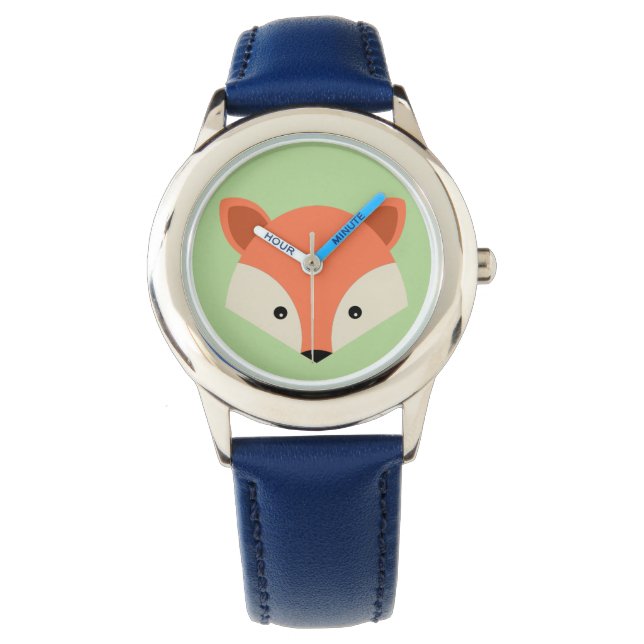 Niedliche Fox-Gesichter auf grünem Hintergrund Armbanduhr (Vorderseite)