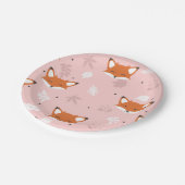 Niedliche Fox-Gesichter und Blätter in rosa Hinter Pappteller (Schrägansicht)