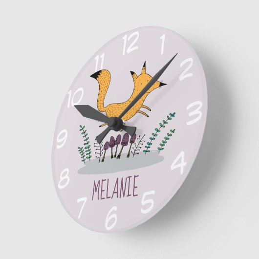 Niedliche Fox-Illustration Kinder Personalisiert Runde Wanduhr (Winkel)