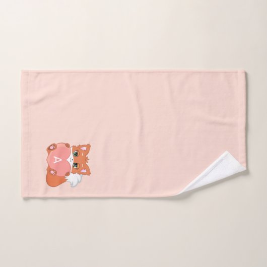 Niedliche Fox & Monogramm auf hellkornrosa Badhandtuch Set (Handtuch)