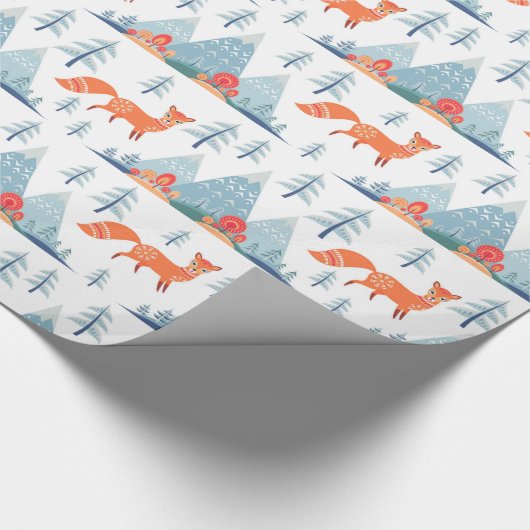 Niedliche Fox- und Gebirgsmuster-Illustration Geschenkpapier (Ecke)