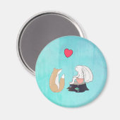 Niedliche Fox- und Kaninchenwaldkreaturen mit Herz Magnet (Vorderseite/Rückseite)