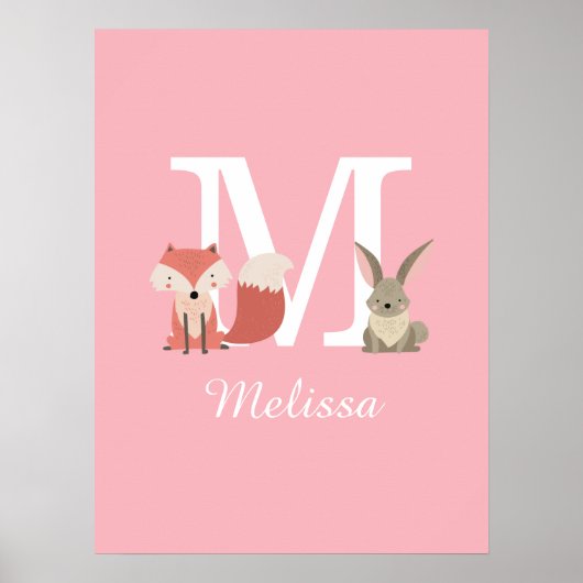 Niedliche Fox- und Kaninchenwaldtiere, rosa Poster (Vorne)