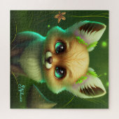 Niedliche Fox- und Orangen-Blume grün Puzzle (Horizontal)