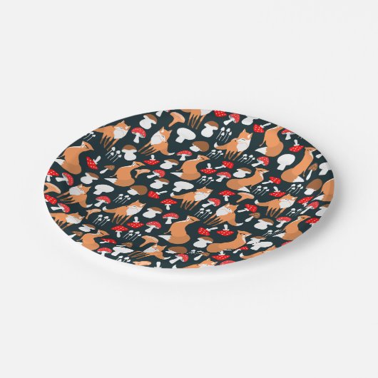 Niedliche Fox- und Pilzsäle-Papier-Teller Pappteller (Schrägansicht)