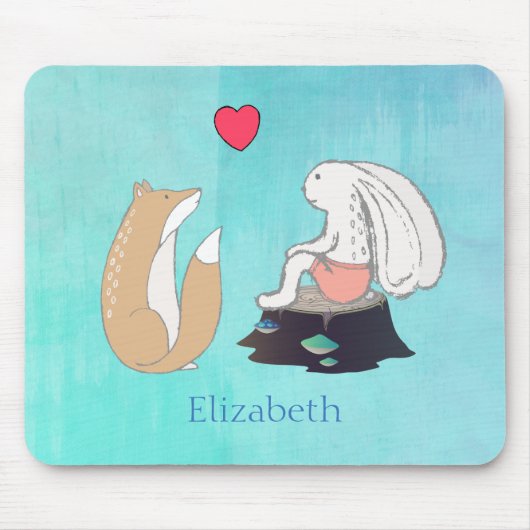Niedliche Fox- und Rabbit-Waldkreaturen Zeichnend Mousepad (Vorne)