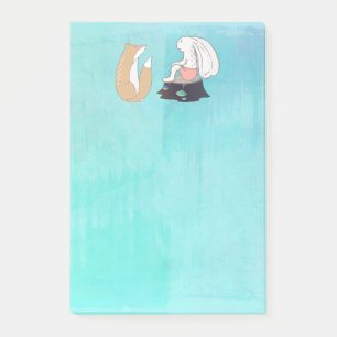 Niedliche Fox- und Rabbit-Waldkreaturen Zeichnend Post-it Klebezettel