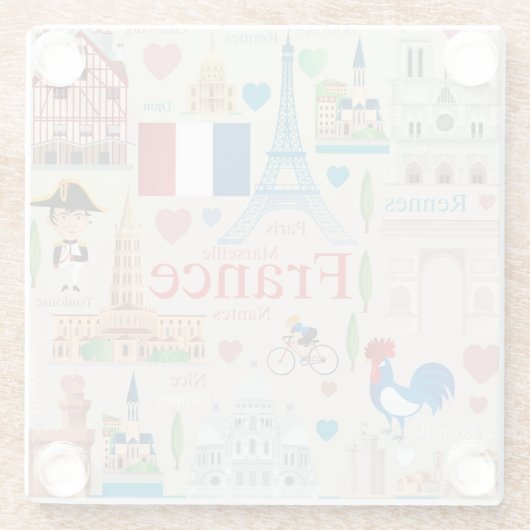 Niedliche Frankreich-Ikonen Glasuntersetzer (Rückseite)