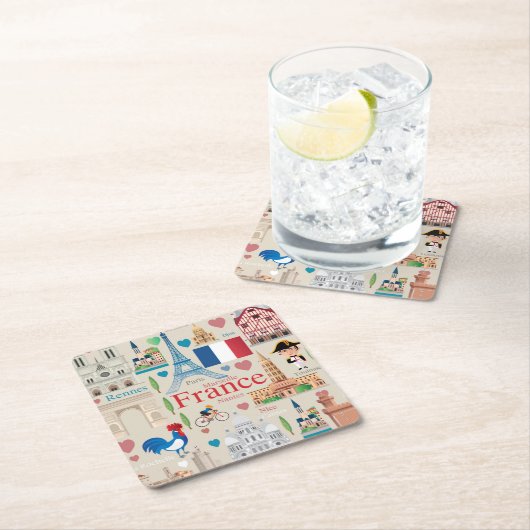 Niedliche Frankreich-Ikonen Rechteckiger Pappuntersetzer (Vor Ort)