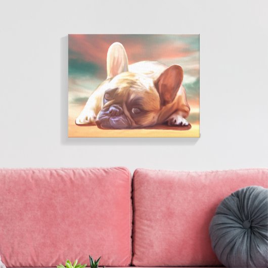 Niedliche französische Bulldog-Aquarellmalerei Leinwanddruck (Insitu (Wohnzimmer))