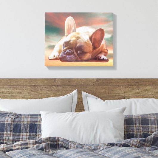 Niedliche französische Bulldog-Aquarellmalerei Leinwanddruck (Insitu (Schlafzimmer))
