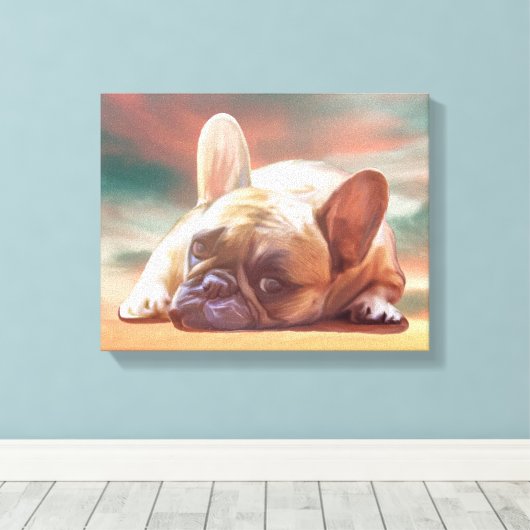 Niedliche französische Bulldog-Aquarellmalerei Leinwanddruck (Insitu (Holzboden))