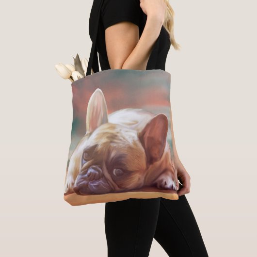 Niedliche französische Bulldog-Aquarellmalerei Tasche (Von Nahem)