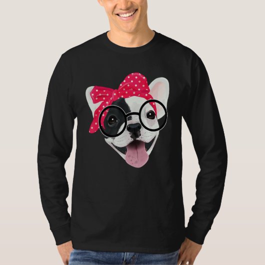 Niedliche französische Bulldog-Brille mit Headband T-Shirt (Vorderseite)