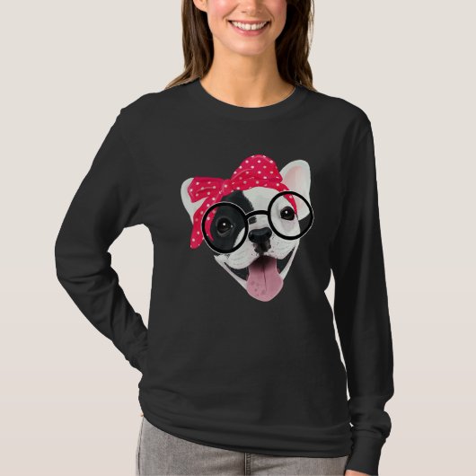 Niedliche französische Bulldog-Brille mit Headband T-Shirt (Vorderseite)