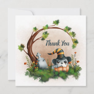 Niedliche französische Bulldog-Puppy-Halloween-Kin Dankeskarte