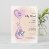 Niedliche französische Bulldog Puppy Pink Heart Ba Einladung (Stehend Vorderseite)