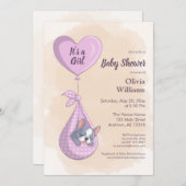 Niedliche französische Bulldog Puppy Pink Heart Ba Einladung (Vorne/Hinten)