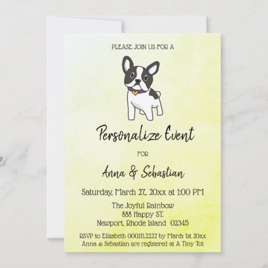 *~* Niedliche französische Bulldog-Veranstaltung Einladung (Rückseite)