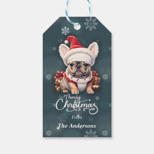 Niedliche französische Bulldog-Weihnachtsmannmütze Geschenkanhänger (Vorderseite)