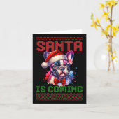 Niedliche französische Bulldog-Weihnachtsmannmütze Karte (Gelbe Blume)